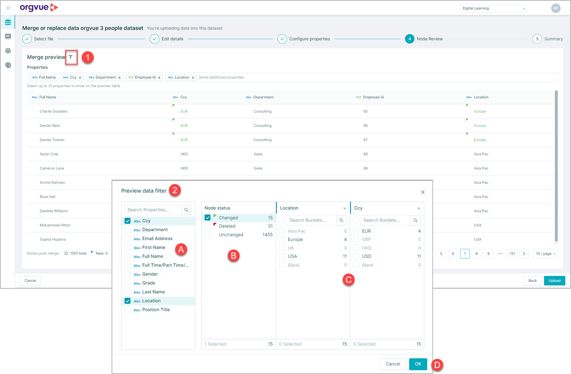 Merge or Replace Dataset | Orgvue Settings User Guide