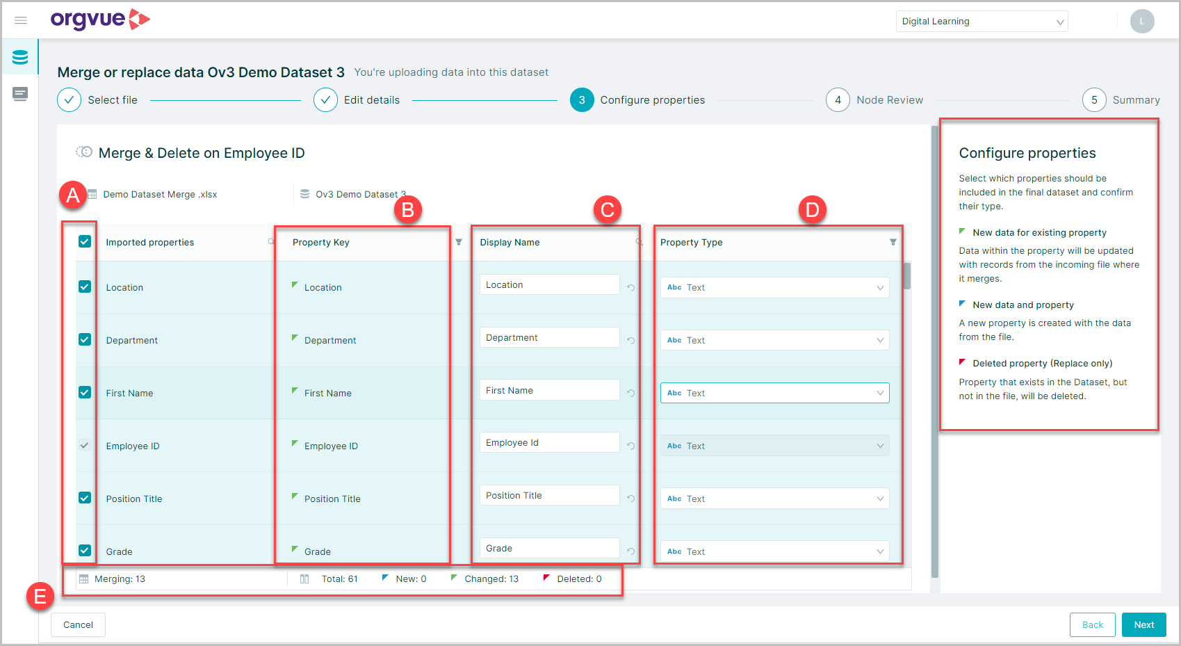 Merge or Replace Dataset | Orgvue Settings User Guide